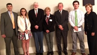 (from left to right): General Sessions Judge Wylie Richardson, Lauren Harrill, Elks Lodge Exalted Ruler Danny Wilson, Elks Lodge Secretary Jo Winitsky, McMinn County Schools Secondary Education Supervisor Dr. Phillip Swanson, Douglas Watts and Tennessee Supreme Court Justice Sharon Lee.