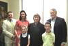 (from left to right) Judge Justin Angel, Amanda Angel, Justice Sharon Lee, Headmaster O.J. Morgan and 3rd graders Madyson and Max.